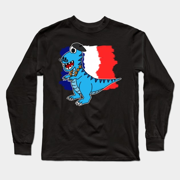 Bastille Day 14 July French Dinosaur Tyrannosaurus Funny Long Sleeve T-Shirt by doodlerob